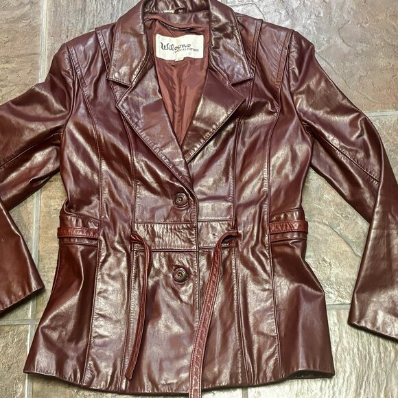 LEATHER REDISH/BROWN JACKET WILSON VINTAGE WAIST TIE/FRONT BUTTON WOMEN'S 10... - Picture 1 of 8